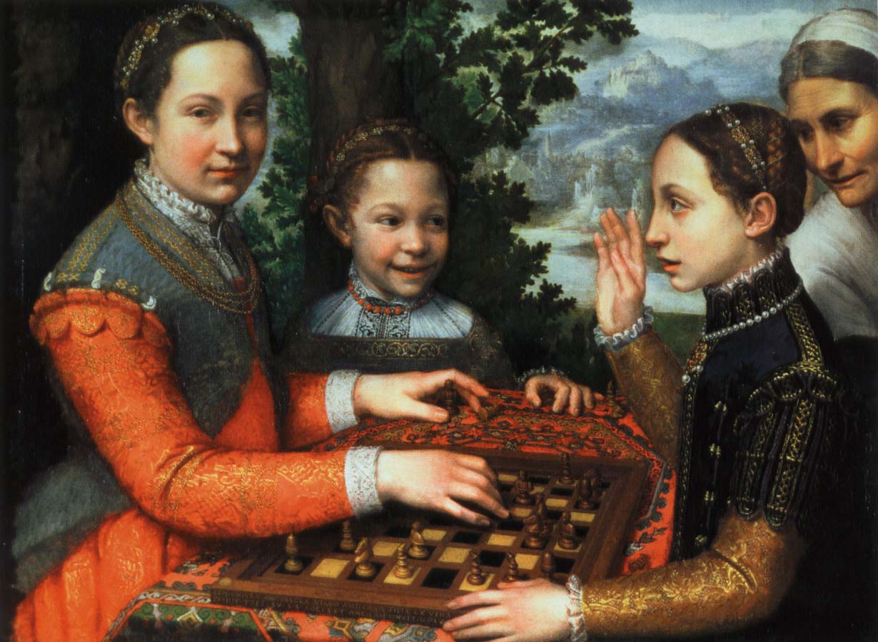 tre schackspelande systrar